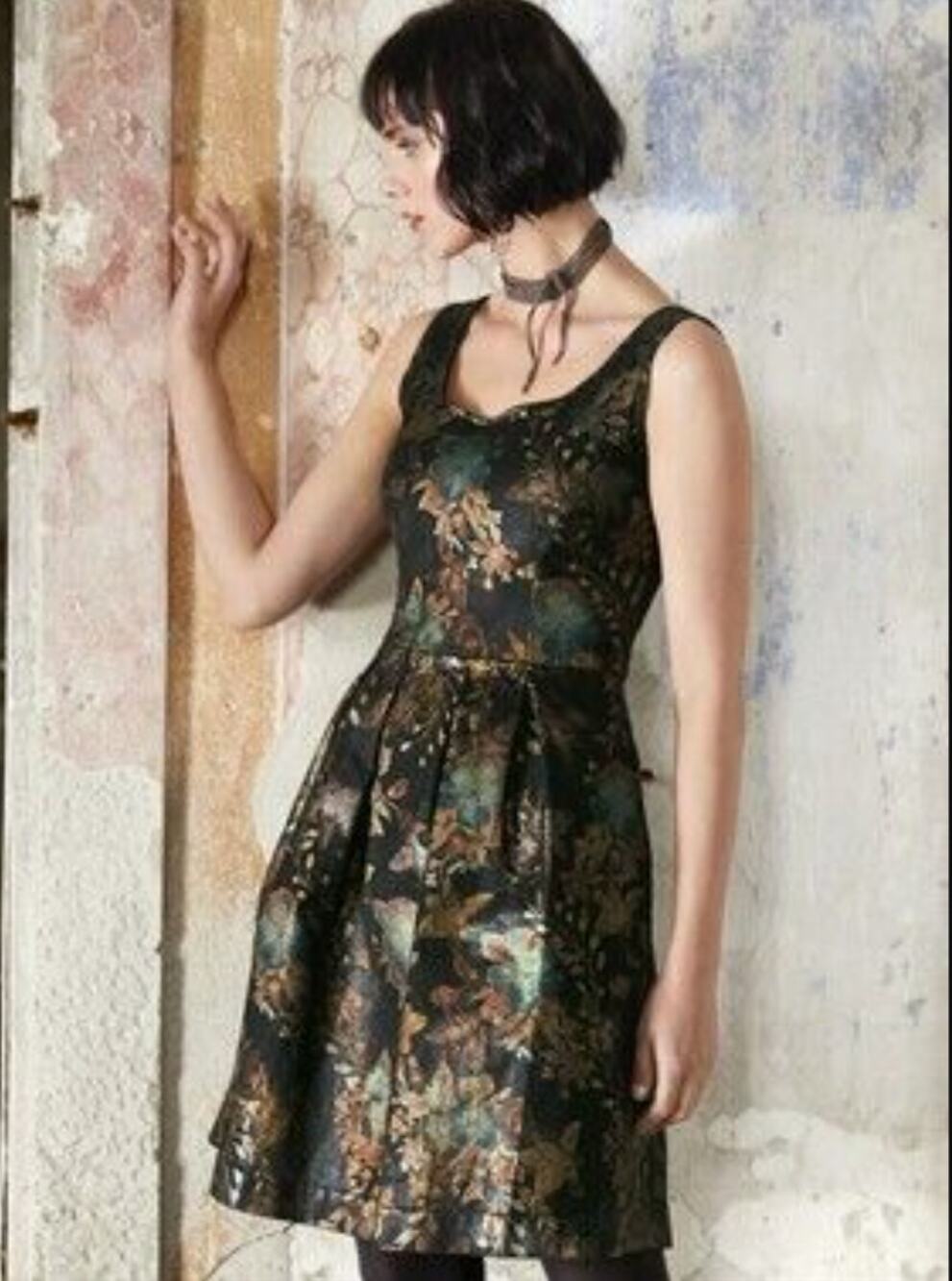 Peruvian Connection Floral Jacquard Fit Flare Dress Whimsigoth Cocktail Black 6